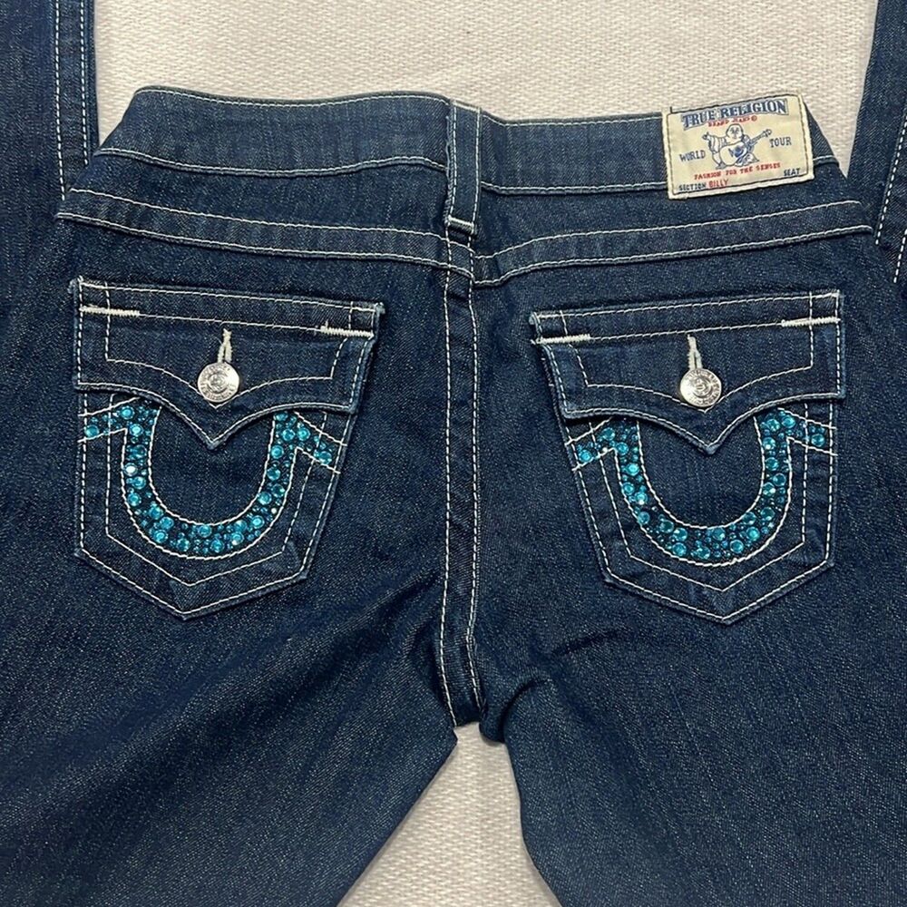 Vintage True Religion Y2K Billy Straight Leg Jeans with Embellished Pockets S 28